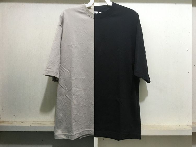 เสื้อทีเชิ้ต เสื้อยืด U แบรนด์ UNIQLO แพ็คคู่ (สินค้ามีตำหนิ) สีดำกับสีกากี