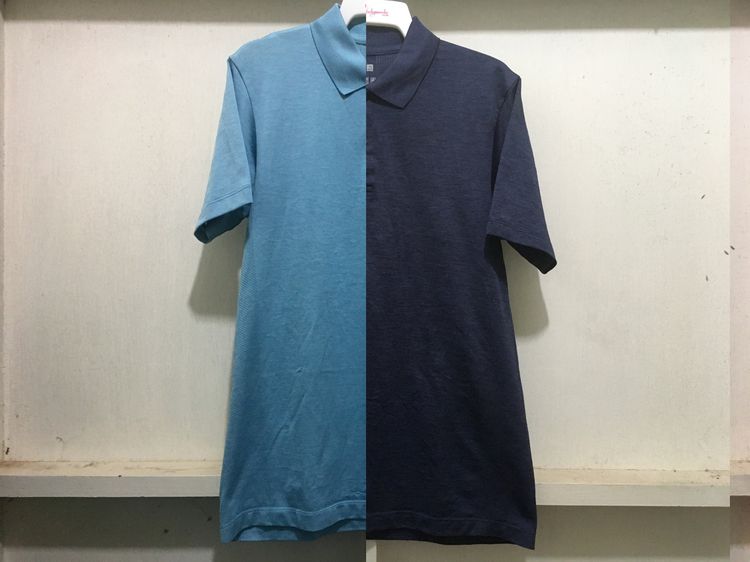 เสื้อโปโล DRY-EX แบรนด์ Uniqlo แพ็คคู่ (สินค้ามีตำหนิ) สีฟ้าพาสเทลกับสีกรมอมม่วง