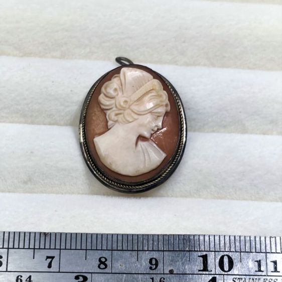 🔖เข็มกลัดและจี้ เงินแท้ คามิโอ เปลือกหอยแท้ ตอกโค้ด800 งานจากต่างประเทศ รูปที่ 5