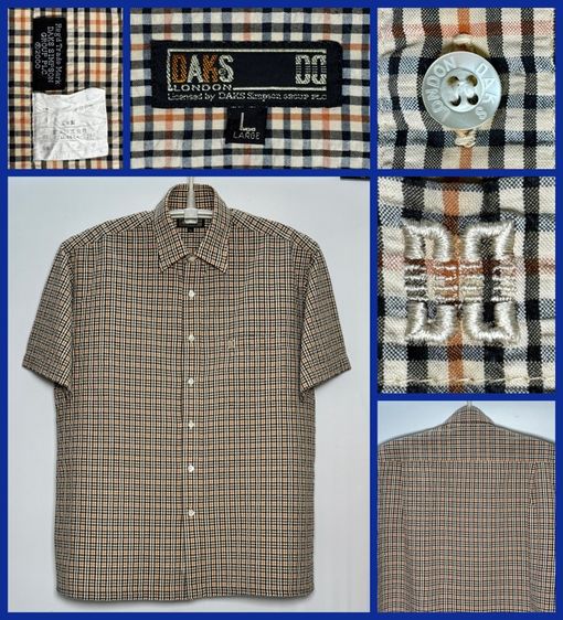 น้ำตาล แขนสั้น ⚠️ลายสก็อต SIGNATURE‼️เสื้อเชิ้ต DAKS ของแท้ สไตล์ลำลอง