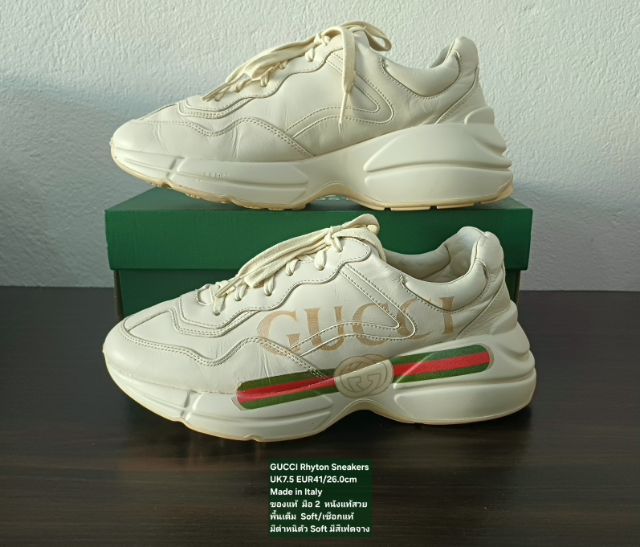 GUCCI Rhyton Sneakers, Unisex UK7.5 EU41(26.0cm) Original Made in Italy ของแท้ มือ 2 สภาพเยี่ยม, รองเท้า Gucci หนังแท้ พื้นเต็มสวยมาก รูปที่ 13