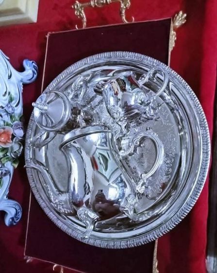 ชุดเซ็ทกาแฟครบชุดเนื้อโลหะเพรทเงินสภาพใหม่ยังไม่เคยโชว์หรือใช้งาน รูปที่ 7