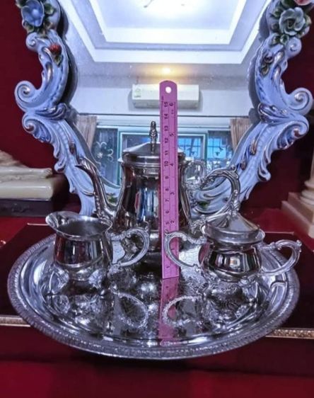 ชุดเซ็ทกาแฟครบชุดเนื้อโลหะเพรทเงินสภาพใหม่ยังไม่เคยโชว์หรือใช้งาน รูปที่ 5