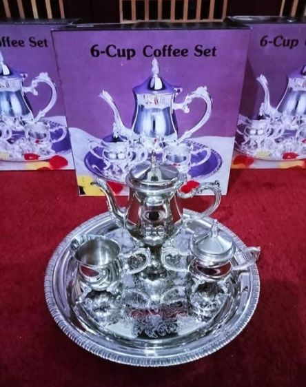 ชุดเซ็ทกาแฟครบชุดเนื้อโลหะเพรทเงินสภาพใหม่ยังไม่เคยโชว์หรือใช้งาน รูปที่ 2