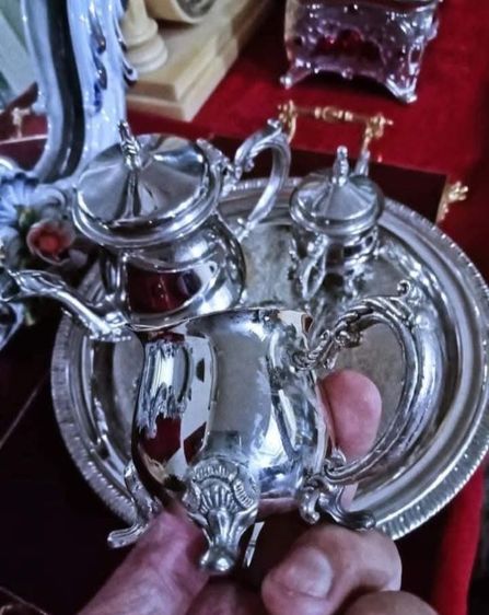 ชุดเซ็ทกาแฟครบชุดเนื้อโลหะเพรทเงินสภาพใหม่ยังไม่เคยโชว์หรือใช้งาน รูปที่ 3