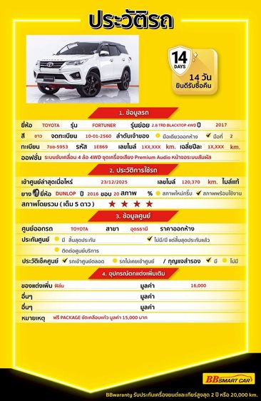 Toyota Fortuner 2017 2.8 TRD Sportivo 4WD Utility-car ดีเซล ไม่ติดแก๊ส เกียร์อัตโนมัติ ขาว รูปที่ 2