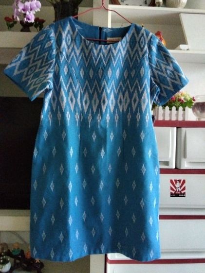 ชุดเดรสสาวอวบ สีฟ้า ซิปหลัง อก44นิ้ว