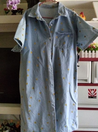 ชุดเดรสยีน สาวอวบ อก44นิ้ว ลายปักsmiley