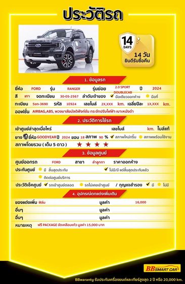 Ford Ranger 2024 2.0 Turbo 4WD Sport Pickup ดีเซล ไม่ติดแก๊ส เกียร์อัตโนมัติ เทา รูปที่ 2