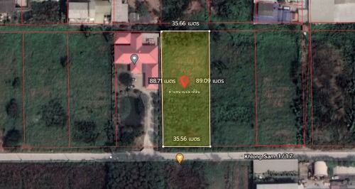 ลดแรง ที่ดินคลองสาม 2 ไร่ ซอย 1-17 ทรงสี่เหลี่ยมสวย เพียง 18,000 ต่อ ตารางวาง.