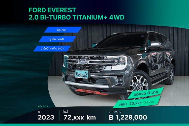 Ford Everest 2023 2.0 Bi-Turbo Titanium+ 4WD Utility-car ดีเซล ไม่ติดแก๊ส เกียร์อัตโนมัติ เทา