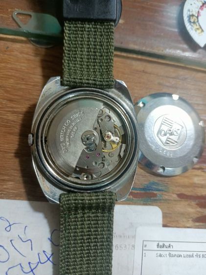 Vintage Oris Automatic 25 Jew.Anti-Shock 1973'sทรงถังเบียร์ หน้าเดิมเหลือบเขียว เครื่องใส เดินปรกติ ขนาด37x42mm. ก.ส.สวยพร้อมสายเขียวทหาร รูปที่ 5