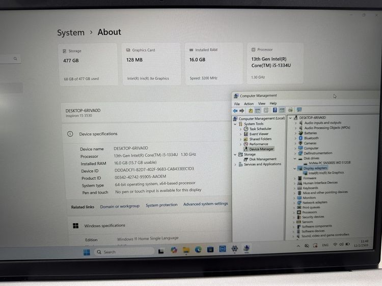 ขาย โน๊ตบุ็ค Dell Inspiron 15 3530 Core i5 Gen 13 มือสอง  รูปที่ 9