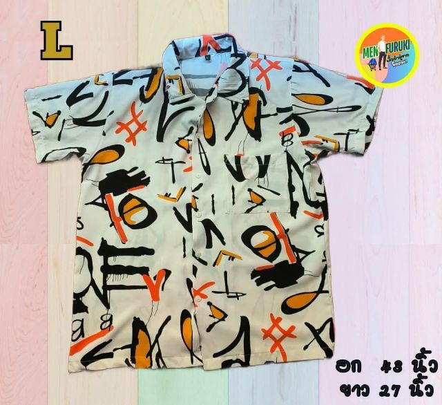 ขาว L เสื้อเชิ้ตแขนสั้นมือสอง