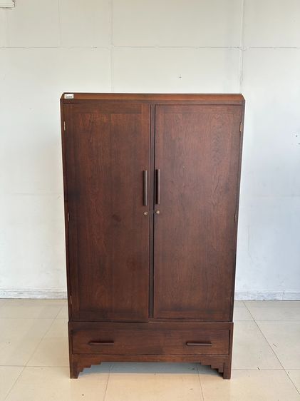 ตู้เสื้อผ้าไม้สัก สไตล์วินเทจ 2 บานเปิด 2 ลิ้นชัก สีน้ำตาล รูปที่ 2