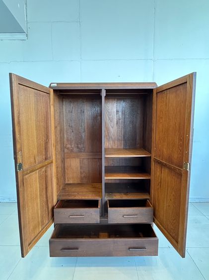 ตู้เสื้อผ้าไม้สัก สไตล์วินเทจ 2 บานเปิด 2 ลิ้นชัก สีน้ำตาล รูปที่ 7