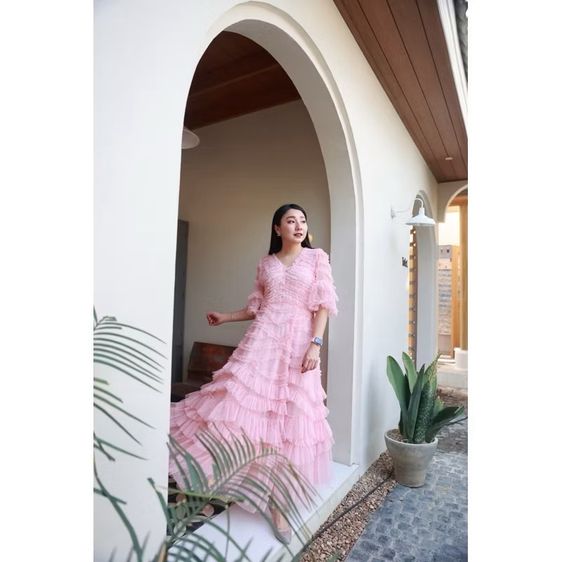 ชุดเดรสสีชมพู ชุดราตรี เนื้อผ้าอย่างดีมีซับ รูปที่ 3