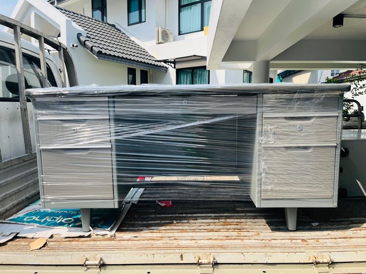 เทา โต๊ะทำงานเหล็ก 5 ฟุต Kingdom 7 ลิ้นชัก พร้อมกระจก