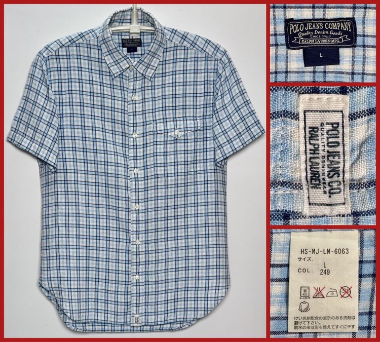 ฟ้า แขนสั้น ⚠️LINEN‼️เสื้อเชิ้ต POLO RALPH LAUREN ของแท้ รุ่น POLO JEANS