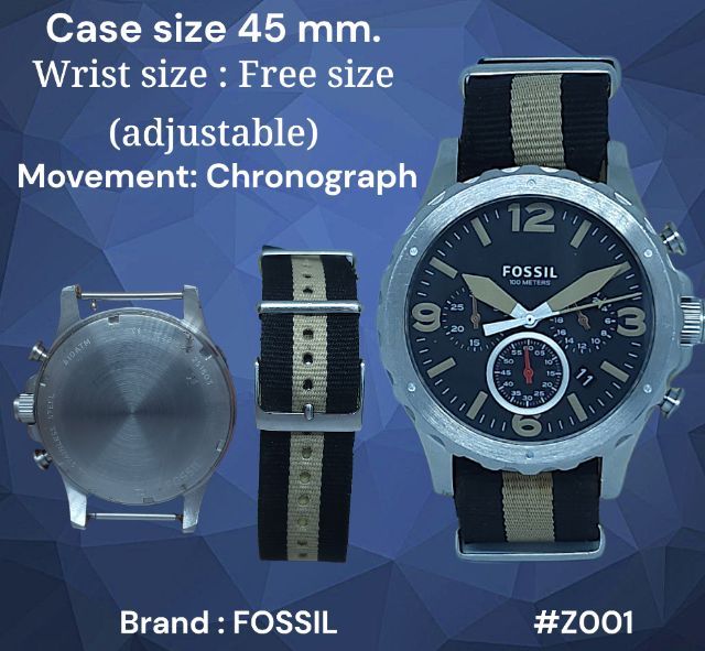 Z001 FOSSIL Chronograph 100M นาฬิกาทหารเท่ๆ สายผ้า NATO มือสองสภาพดี