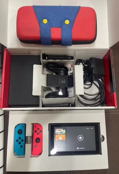 nintendo switch v.2 กล่องแดง แบตอึด แปลง2ระบบ 128gb