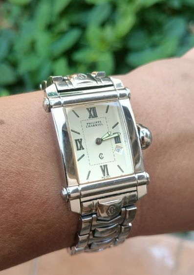 Vintage Philippe Charriol Columbus Thank Quartz stainless Silver ระบบถ่าน เดินปรกติ สายกำไลทรงเหลี่ยม สีเลสออกเนื้อเงิน ขนาด 30x39 (w.h.)  รูปที่ 4