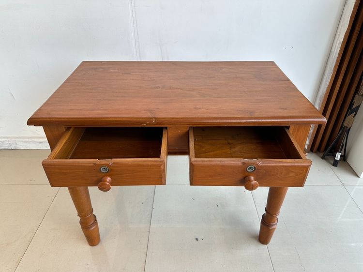 โต๊ะทำงานไม้สัก สไตล์วินเทจ 2 ลิ้นชัก ขากลึงกลมสีน้ำตาล รูปที่ 8