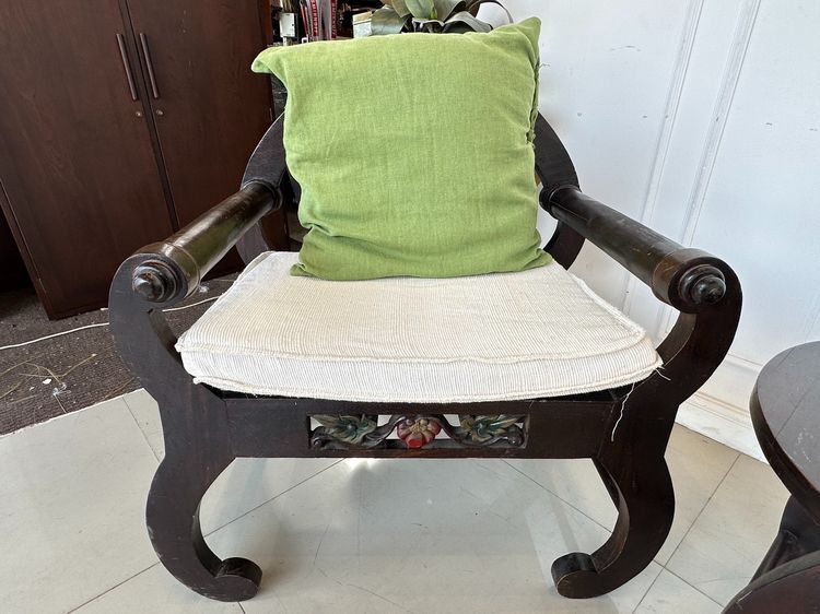 ชุดรับแขก 2 ที่นั่ง เบาะผ้าลูกฝูกสีครีมหมอนอิงผ้าสีเขียว พร้อมโต๊ะกลาง รูปที่ 12