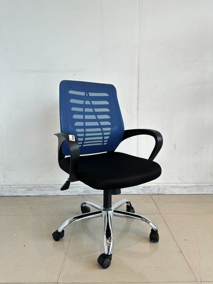 ผ้าหุ้มเบาะ เก้าอี้สำนักงาน เบาะผ้าสีดำ พิงหลังตาข่ายสีน้ำเงิน 