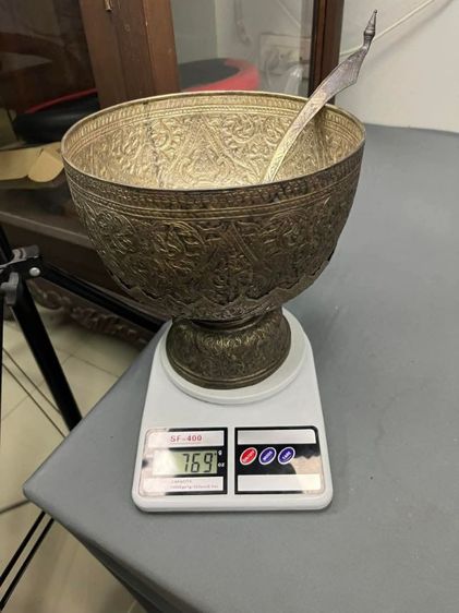 ชุดขันพานทัพพี เงิน แกะลายไทย หายาก รูปที่ 5