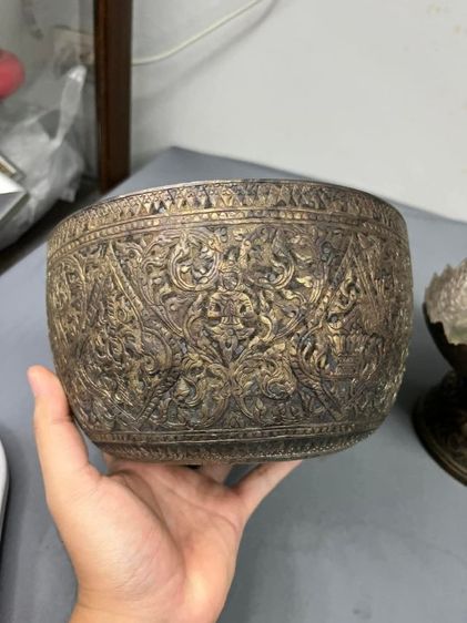 ชุดขันพานทัพพี เงิน แกะลายไทย หายาก รูปที่ 2