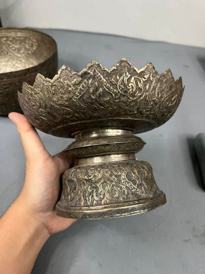 ชุดขันพานทัพพี เงิน แกะลายไทย หายาก รูปที่ 3