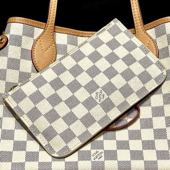 Lv Neverfull PM Damier Azur Canvas Gold-Color Hardware กระเป๋าหลุยส์ ลายตาราง กระเป๋าช็อปปิ้งหลุยส์ รูปที่ 4