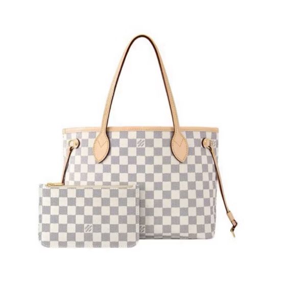 Lv Neverfull PM Damier Azur Canvas Gold-Color Hardware กระเป๋าหลุยส์ ลายตาราง กระเป๋าช็อปปิ้งหลุยส์