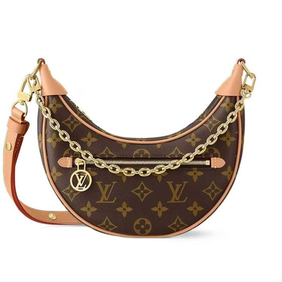 Lv Loop Monogram Canvas Brown กระเป๋าหลุยส์ หลุยส์วิตตอง กระเป๋าเสี้ยวพระจันทร์ พระจันทร์ครึ่งเสี้ยว