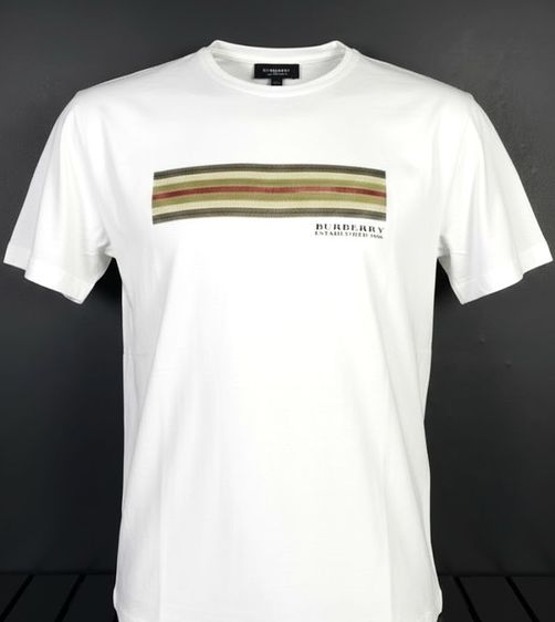 เสื้อทีเชิ้ต EU 40 ขาว แขนสั้น BURBERRY Striped Hesford Logo T-Shirt
