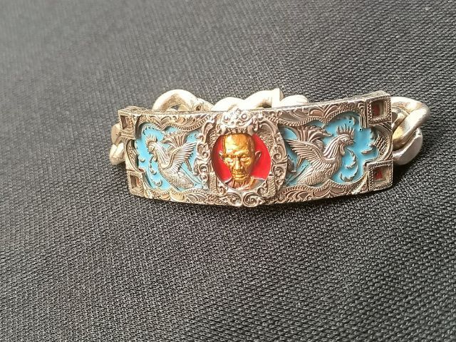 สายสร้อยเลสกำไลข้อมือ หลวงพ่อรวย วัดตะโก รุ่นรวยเหลือล้นเนื้อเงิน หน้าทองคำ 4 บาท ปี2563 พร้อมครอบหน้ากากเงินแท้ ข้อมือ 16cen.สวยพร้อมจัดส่ง รูปที่ 14