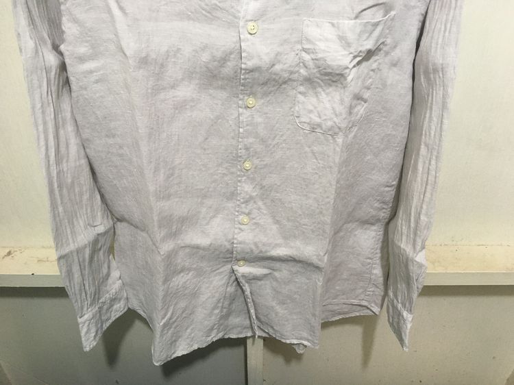 เสื้อเชิ้ต ผ้าลินิน  แบรนด์ UNIQLO สีเทาอมกากี รูปที่ 4