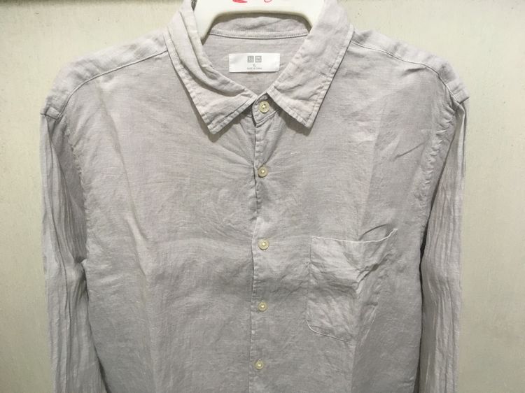 เสื้อเชิ้ต ผ้าลินิน  แบรนด์ UNIQLO สีเทาอมกากี รูปที่ 3