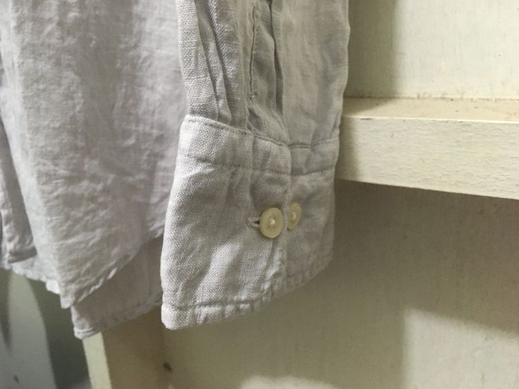 เสื้อเชิ้ต ผ้าลินิน  แบรนด์ UNIQLO สีเทาอมกากี รูปที่ 6