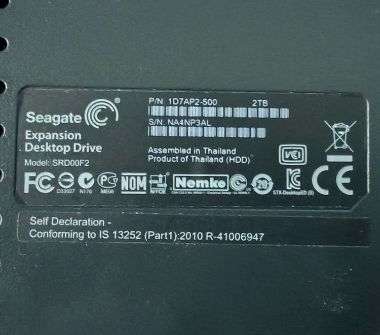 Portable Hard Drive 2TB. Seagate Expansion Desktop Drive SRD00F2 สภาพดี ใช้ได้ปรกติ รูปที่ 3
