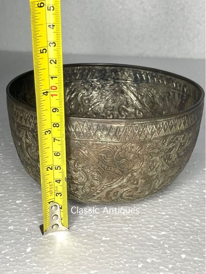 ขัน กระไหล่เงิน ตอกลายโบราณ เก่าสะสม รูปที่ 10