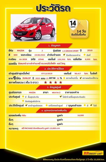 Mazda Mazda 2 2010 1.5 Sports Groove Sedan เบนซิน ไม่ติดแก๊ส เกียร์อัตโนมัติ แดง รูปที่ 2