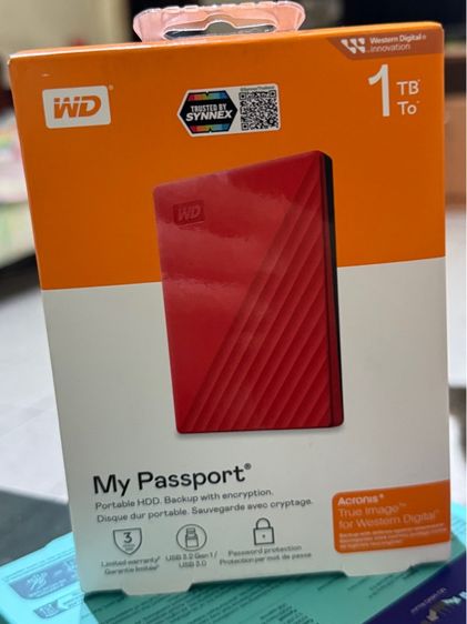 ที่เก็บข้อมูลและเมมโมรี่การ์ด WD HDD 1 TB  External Harddisk 1 TB ฮาร์ดดิสพกพา WD HDD รุ่น My Passport 1 TB USB 3.2 Gen 1