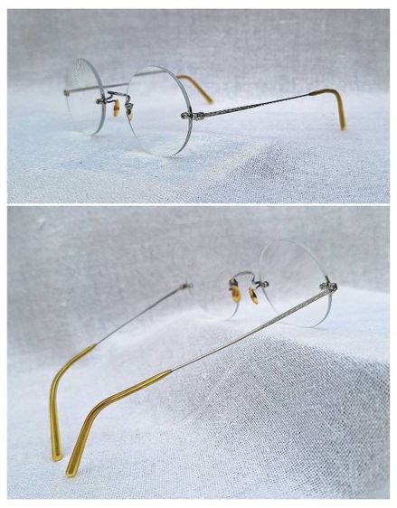 แว่นตาแฮนด์คราฟท์โบราณ–หยดน้ำกลม–ไร้กรอบยุคโชวะ JAPANESE RIMLESS GLASSES ในรัชสมัยจักรพรรดิฮิโระฮิโตะ เฟรมวัสดุคลาสสิค SPM Sun Platinum Metal เลนส์บลูโพรเทค มัลติโค้ท ค่าสายตายาว 200...Authentic Vintage JAPANESE RIMLESS GLASSES Handcrafted in Japan รูปที่ 14