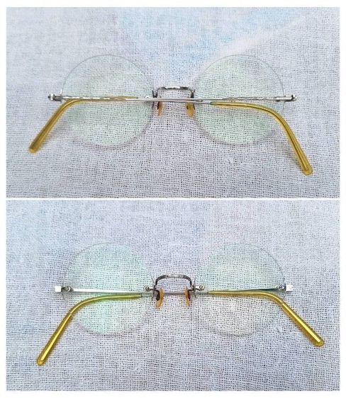 แว่นตาแฮนด์คราฟท์โบราณ–หยดน้ำกลม–ไร้กรอบยุคโชวะ JAPANESE RIMLESS GLASSES ในรัชสมัยจักรพรรดิฮิโระฮิโตะ เฟรมวัสดุคลาสสิค SPM Sun Platinum Metal เลนส์บลูโพรเทค มัลติโค้ท ค่าสายตายาว 200...Authentic Vintage JAPANESE RIMLESS GLASSES Handcrafted in Japan รูปที่ 15