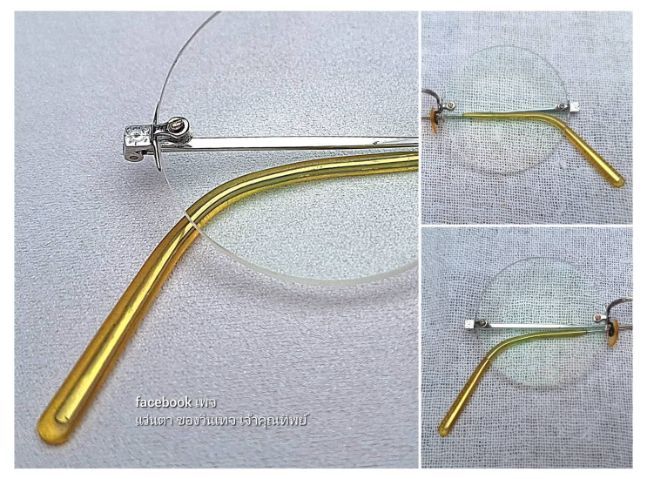 แว่นตาแฮนด์คราฟท์โบราณ–หยดน้ำกลม–ไร้กรอบยุคโชวะ JAPANESE RIMLESS GLASSES ในรัชสมัยจักรพรรดิฮิโระฮิโตะ เฟรมวัสดุคลาสสิค SPM Sun Platinum Metal เลนส์บลูโพรเทค มัลติโค้ท ค่าสายตายาว 200...Authentic Vintage JAPANESE RIMLESS GLASSES Handcrafted in Japan รูปที่ 7