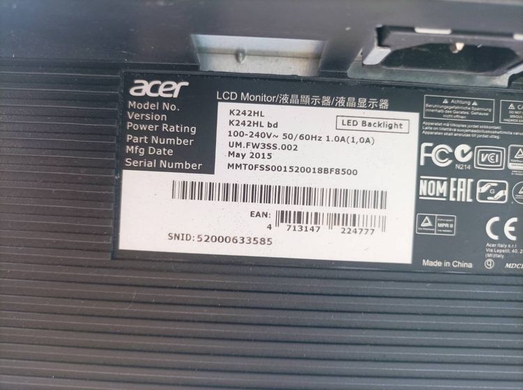 จอคอมก็ดีทีวีก็ได้ ACER 24 นิ้ว ขาตั้งปรับขึ้นลงได้ ตำหนิฟิมล์กลางจอเสื่อมแต่ใช้งานได้ปกติ ขายตามสภาพเพียง 590 บาท  รูปที่ 10