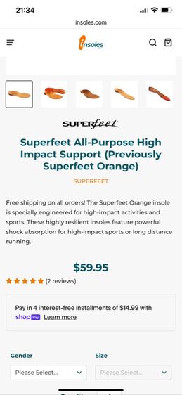 แผ่นรองเท้าเพื่อสุขภาพ Superfeet รุ่น All-Purpose High Impact ไซส์ D (ยาว 27 ซ.ม.) รูปที่ 10