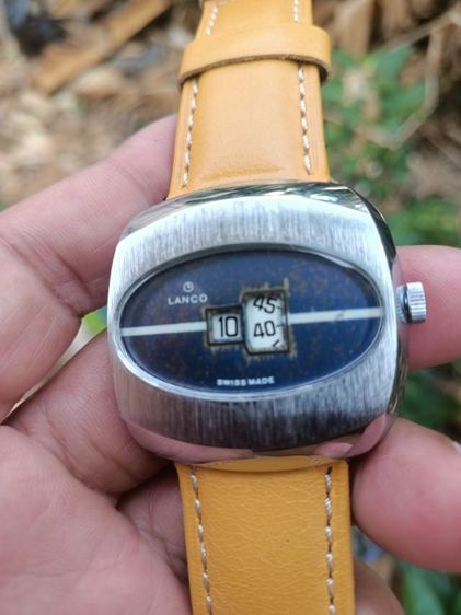 Vintage rare Lanco Digital Jump Hour Manual Winding Men's Made Swiss 1965 ระบบไขลาน งานเก่า เรือนใหญ่ทรงถังเบียร์ มัน มัน เครื่องสวย เดินปรกติ 